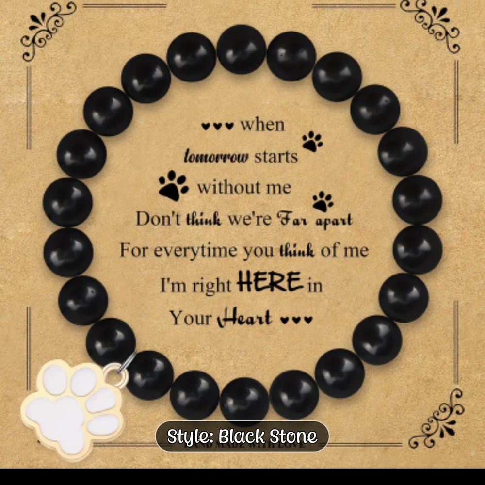 Black Stone Paw Print Dog Memorial Bracelet